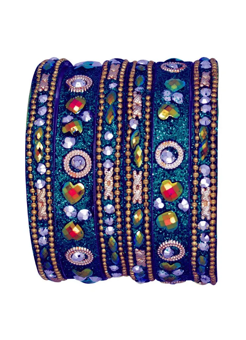 Navy Blue Intricate Sparkle Bangle Set