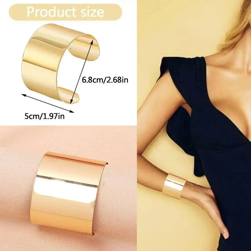 New Boho Wide Cuff Open Bangle Bracelet for Women Gold Silver Color Wrist Cuff Wrap Bracelet Adjustable Girls Jewelry