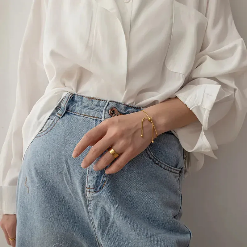 Non Fading Retro Adjustable Drawstring Bangle Women Stainless Steel Gold Plated Bracelet Koren Fashion
