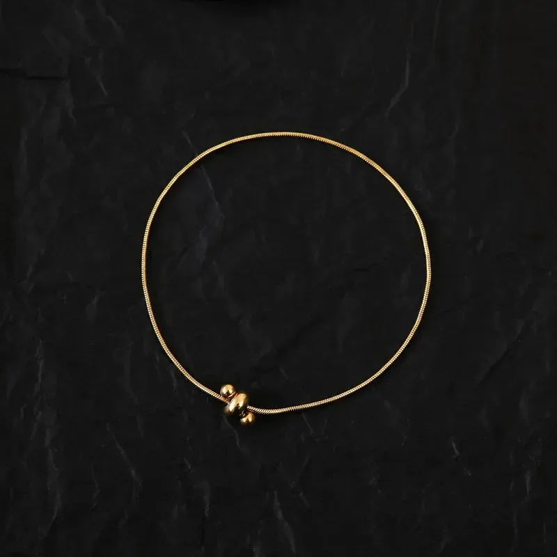Non Fading Retro Adjustable Drawstring Bangle Women Stainless Steel Gold Plated Bracelet Koren Fashion