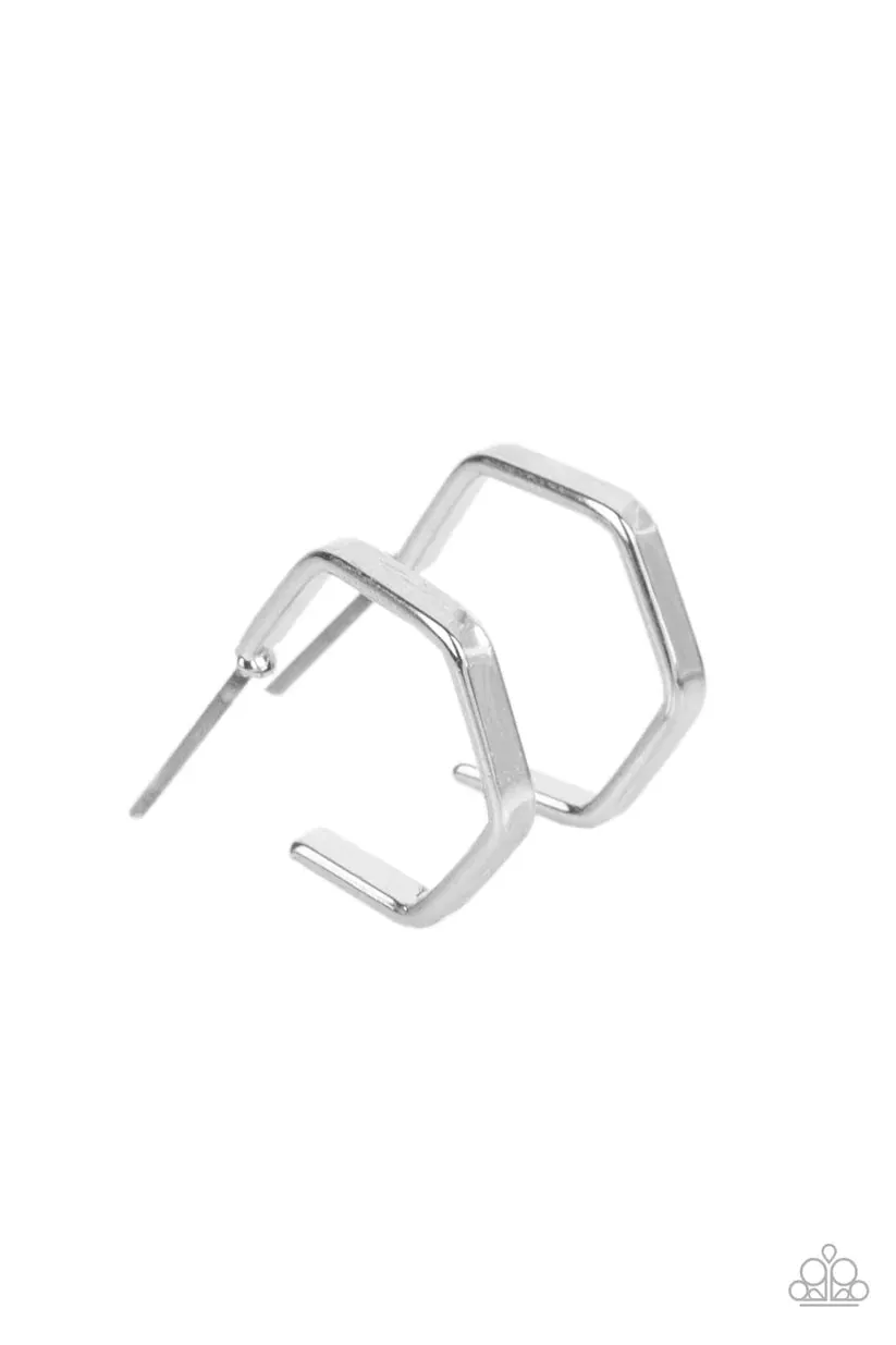 Paparazzi Haute Hexagons Silver Earrings