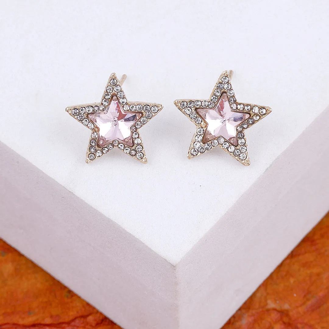 Pink Star Crystal Stud Earrings