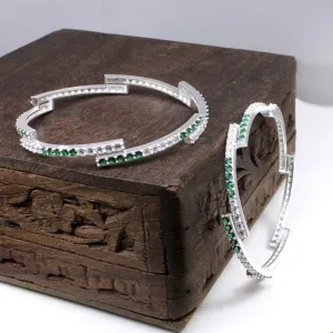Real Silver CZ Women Bangles Bracelet 5.7 CM