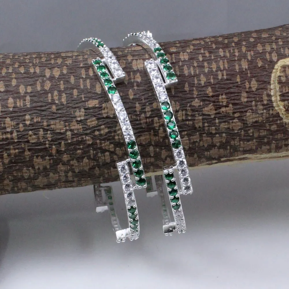Real Silver CZ Women Bangles Bracelet 5.7 CM
