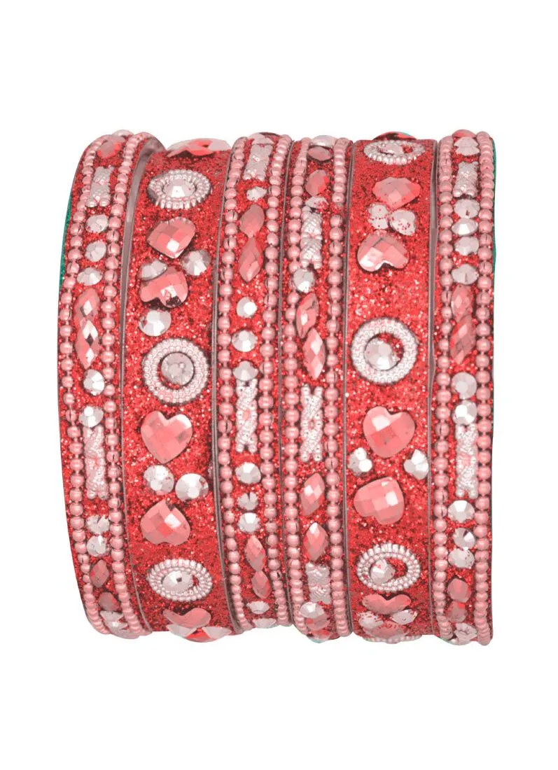 Red Intricate Sparkle Bangle Set