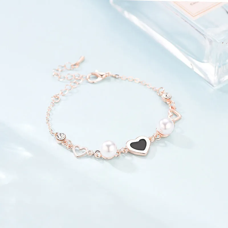 Romantic Love Shape Alloy Bracelet With Pearls