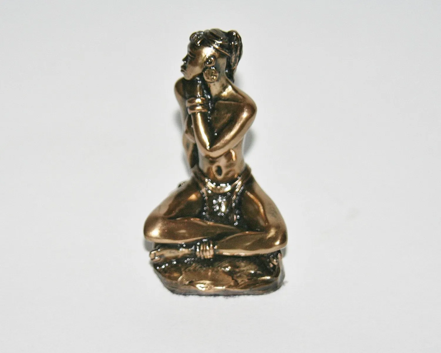 Sculpture African Woman Bronze Semi Nude Sitting Vintage 20th Century