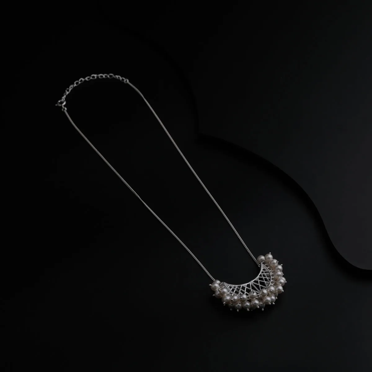 Shiny Silver Chand filigree with pearls necklace
