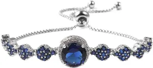 SHOP LC Blue Sapphire Bracelets for Women White Cubic Zirconia CZ Platinum Plated Blue Gemstone Bolo Adjustable Fashion Jewelry Stainless Steel Royal Gifts