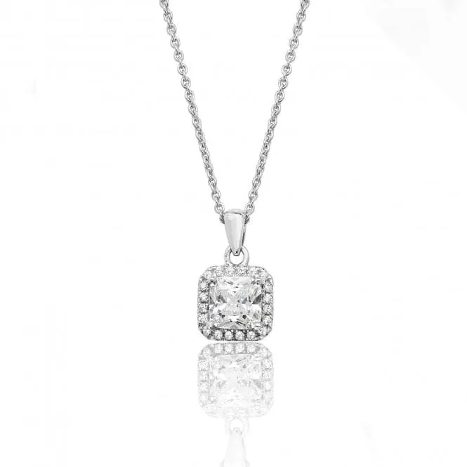 Silver & Co 925 Silver Cubic Zirconia Square Halo Pendant SPG0011CZ