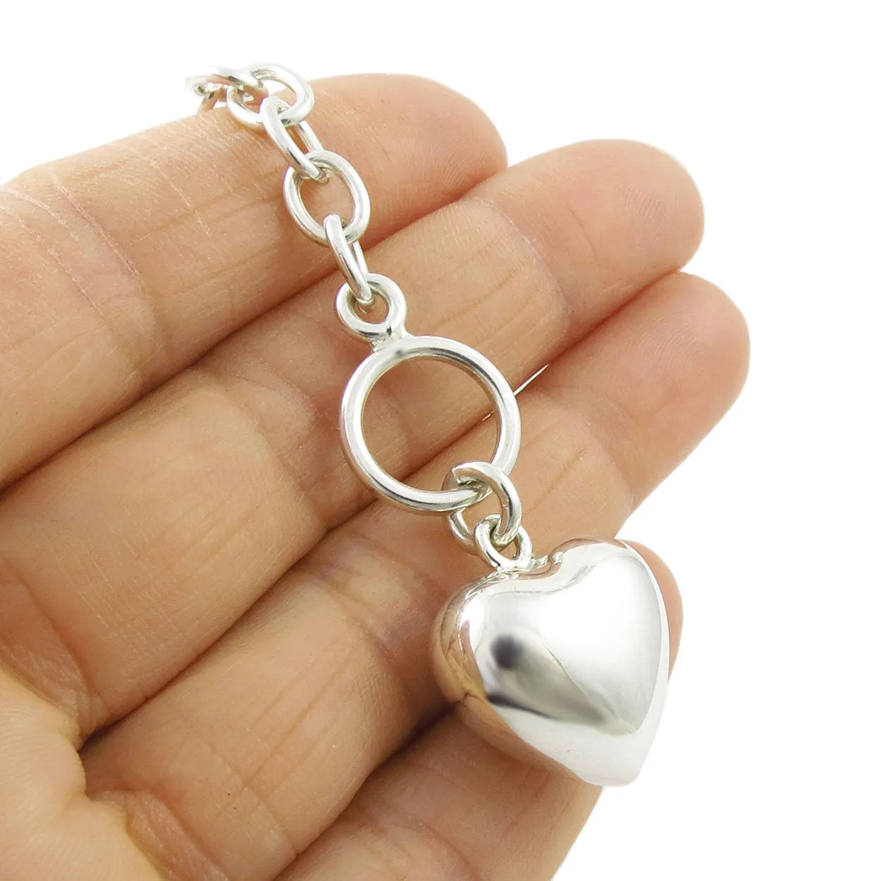 Silver Heart Charm Chain Bracelet