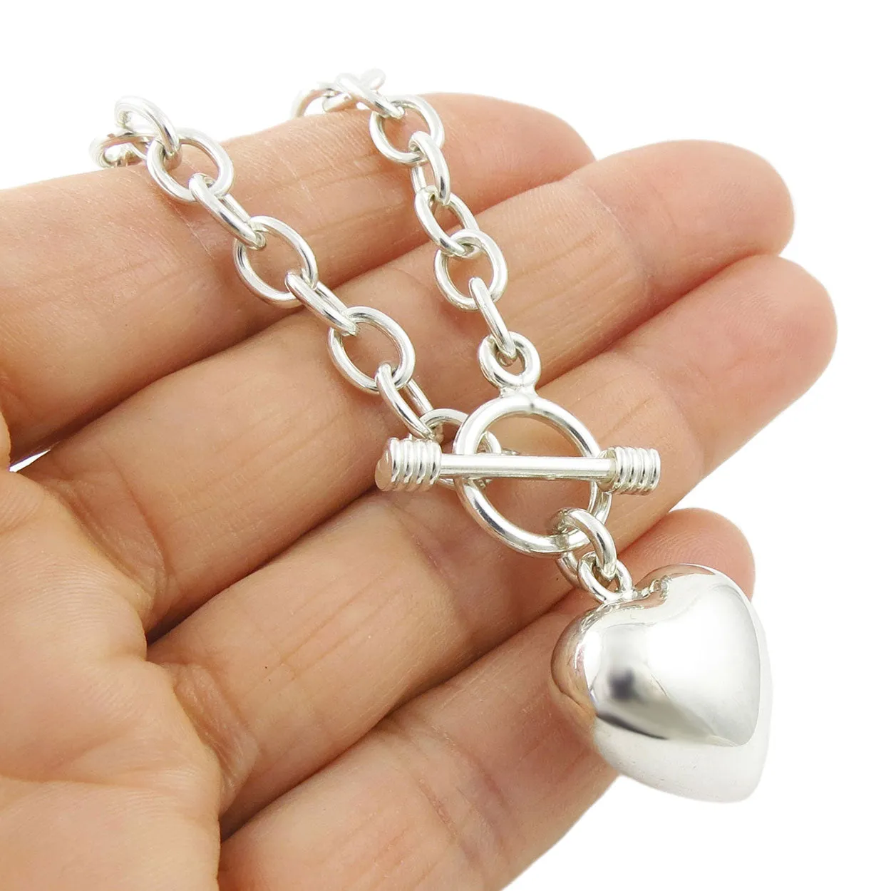 Silver Heart Charm Chain Bracelet