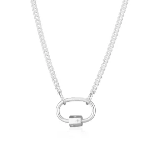 Silver Oval Carabiner Curb Chain Necklace