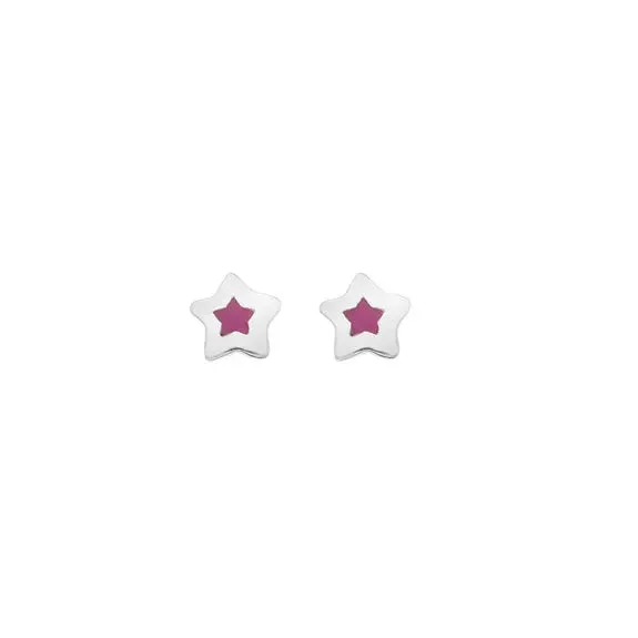 Silver Pink Star Earrings