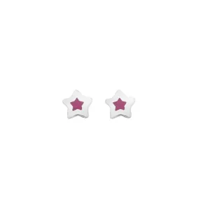 Silver Pink Star Earrings