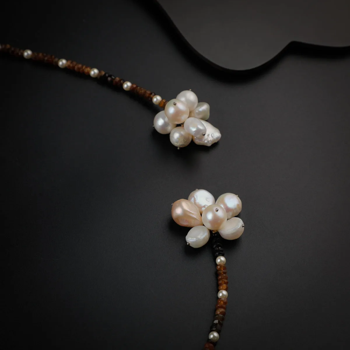 Silver Tie & Wear Necklace with Multicolor Semi-Precious Stones and Pearls