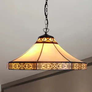 Single Bulb Stained Glass Tiffany-Style Cone Pendant Light in Beige for Living Room