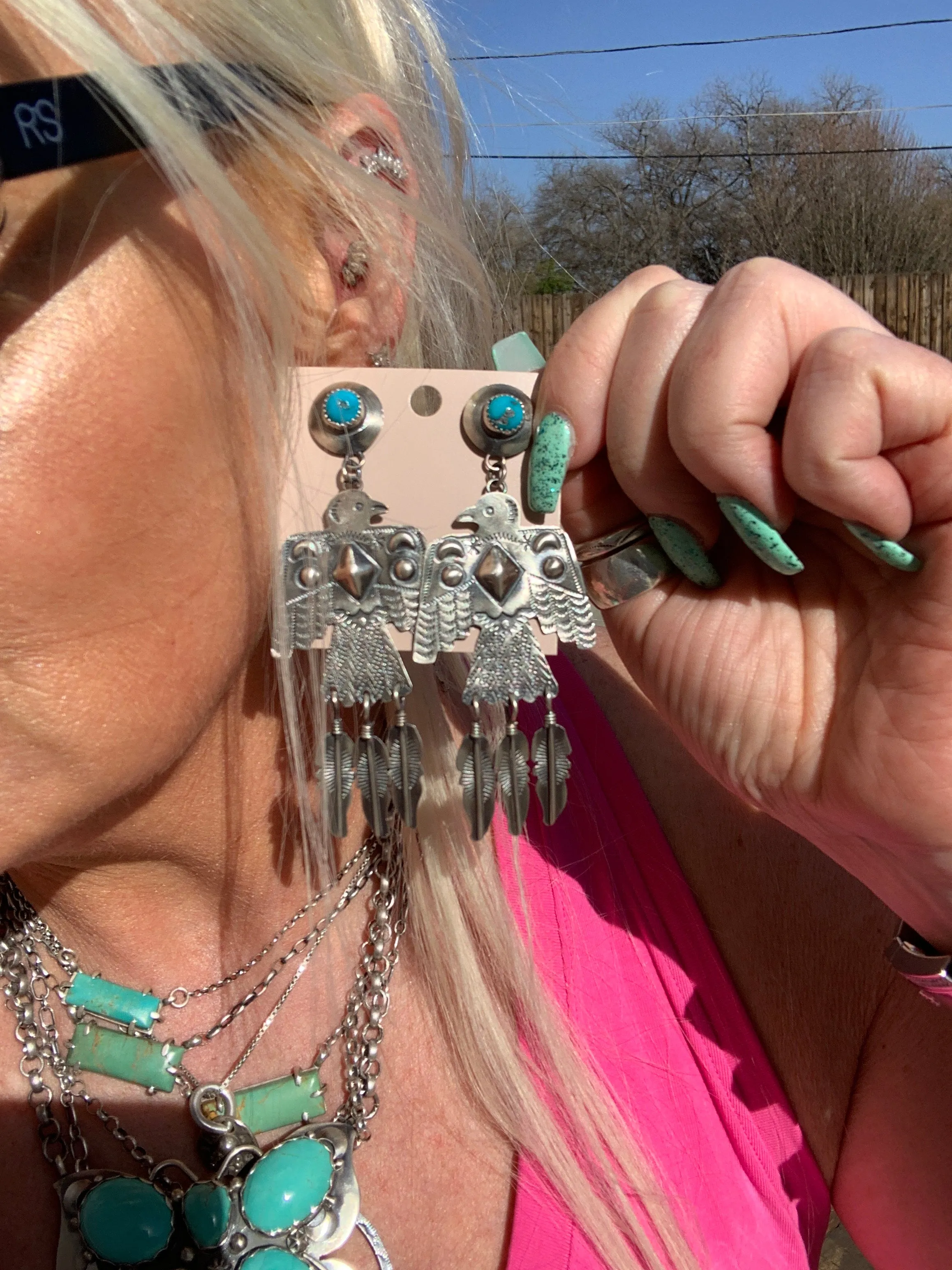 Sleeping Beauty Thunderbird Earrings- A