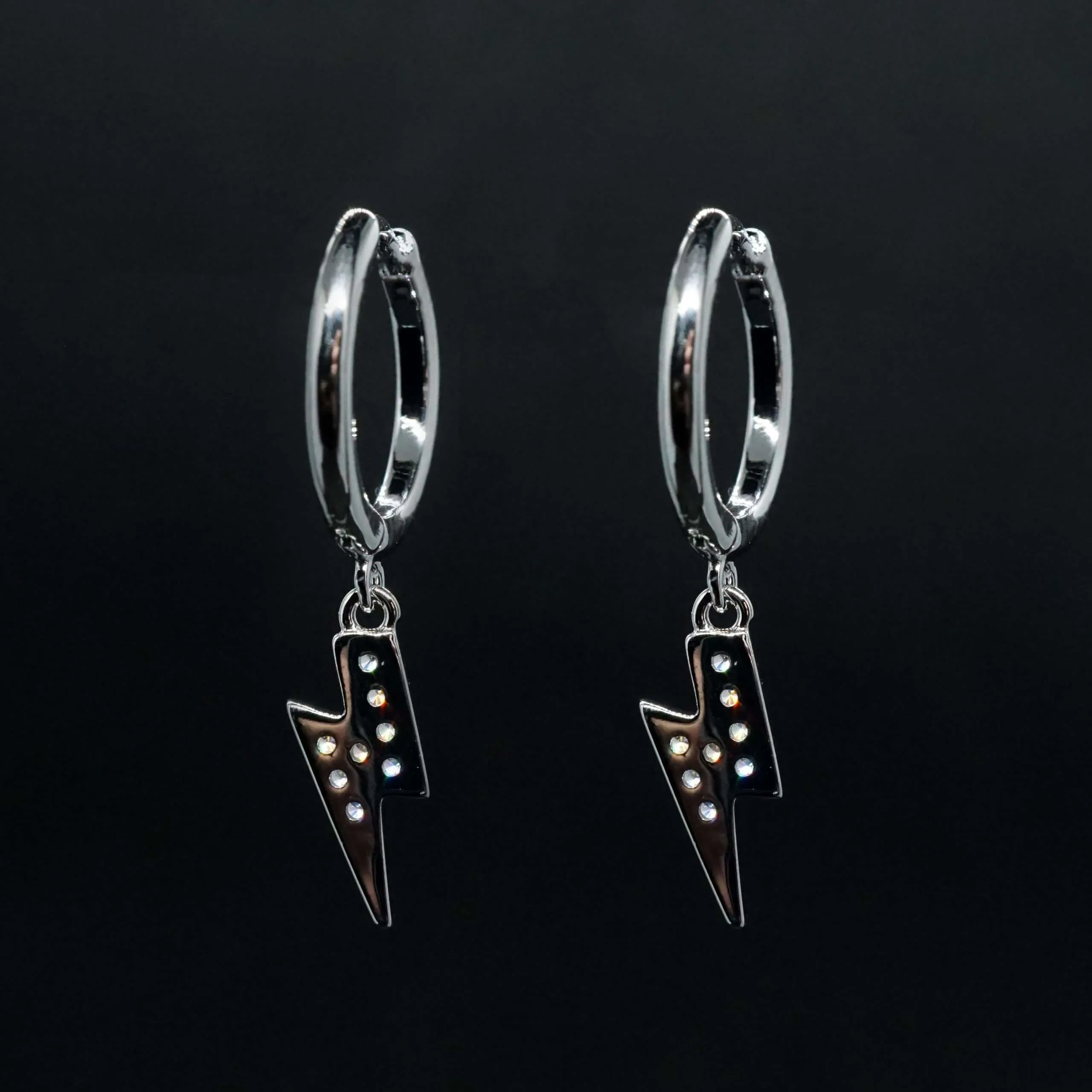 Sparky X - CZ Lightning Bolt Huggie Hoop Earrings