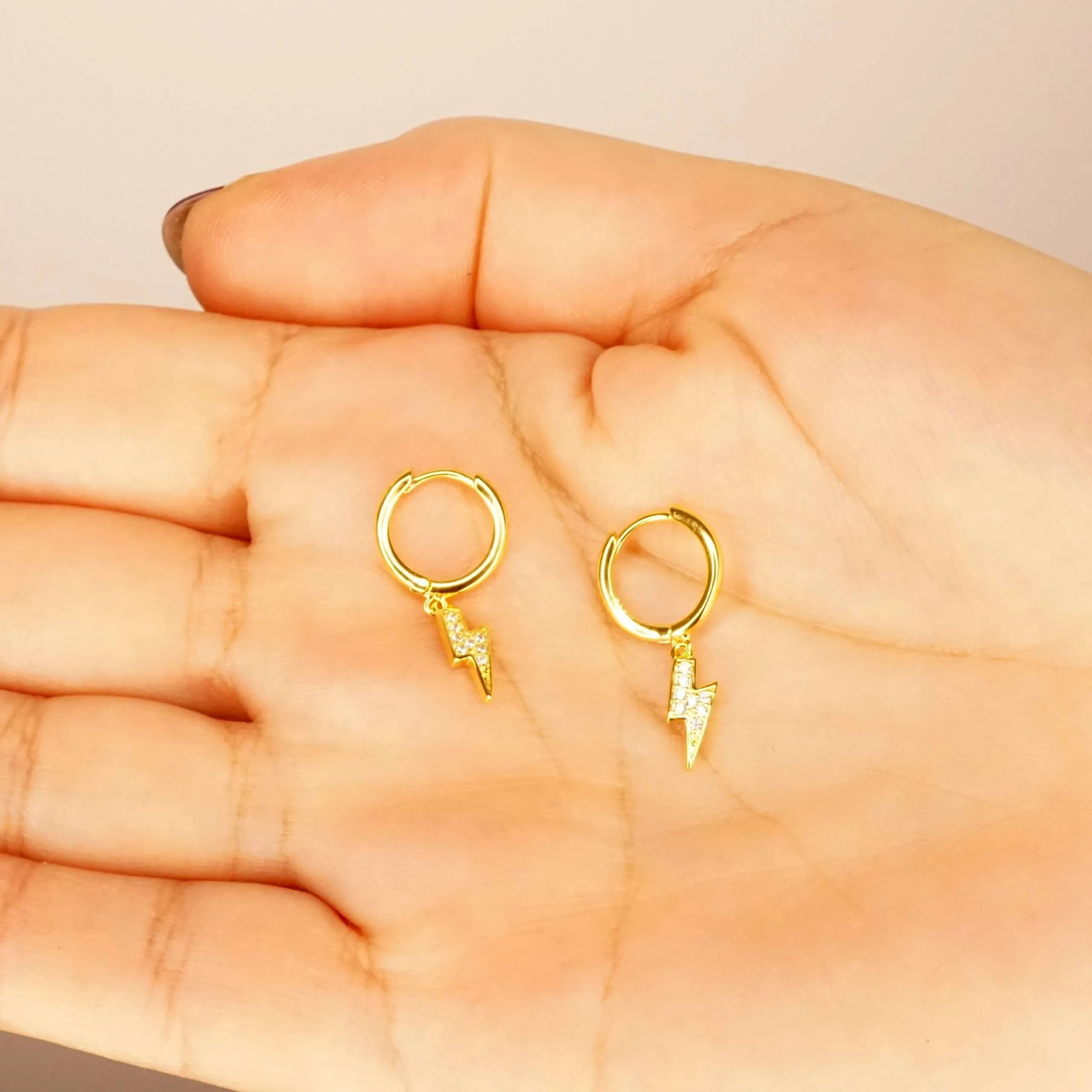 Sparky X - CZ Lightning Bolt Huggie Hoop Earrings