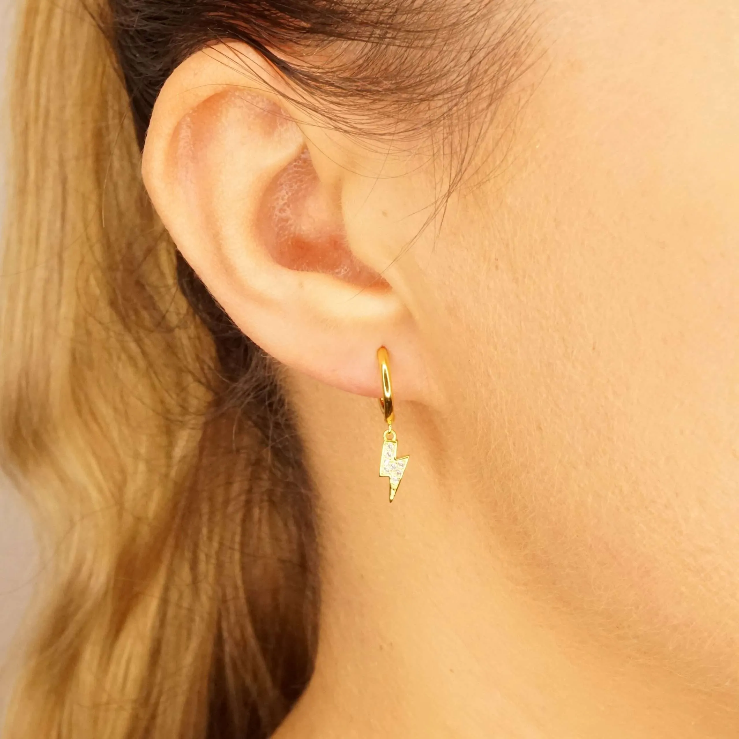 Sparky X - CZ Lightning Bolt Huggie Hoop Earrings