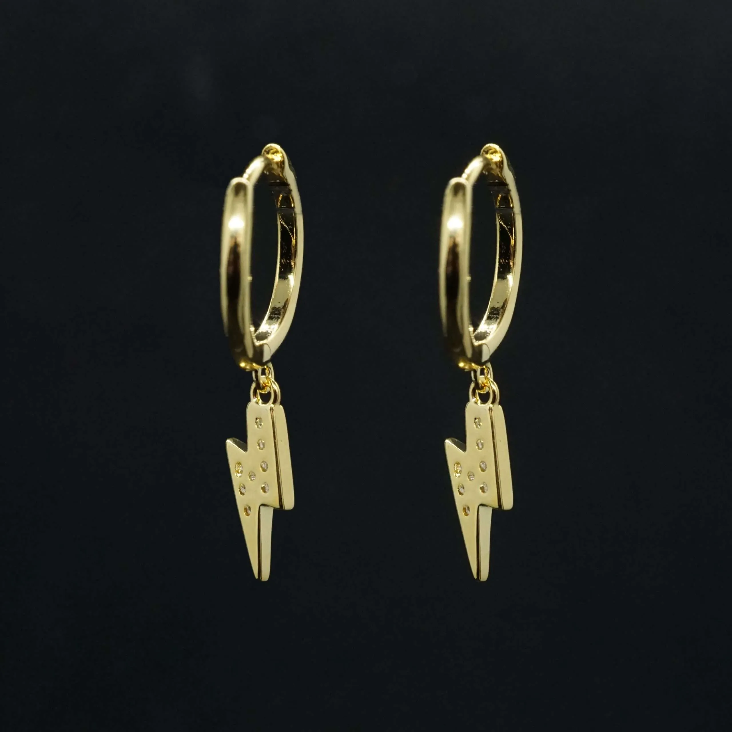 Sparky X - CZ Lightning Bolt Huggie Hoop Earrings