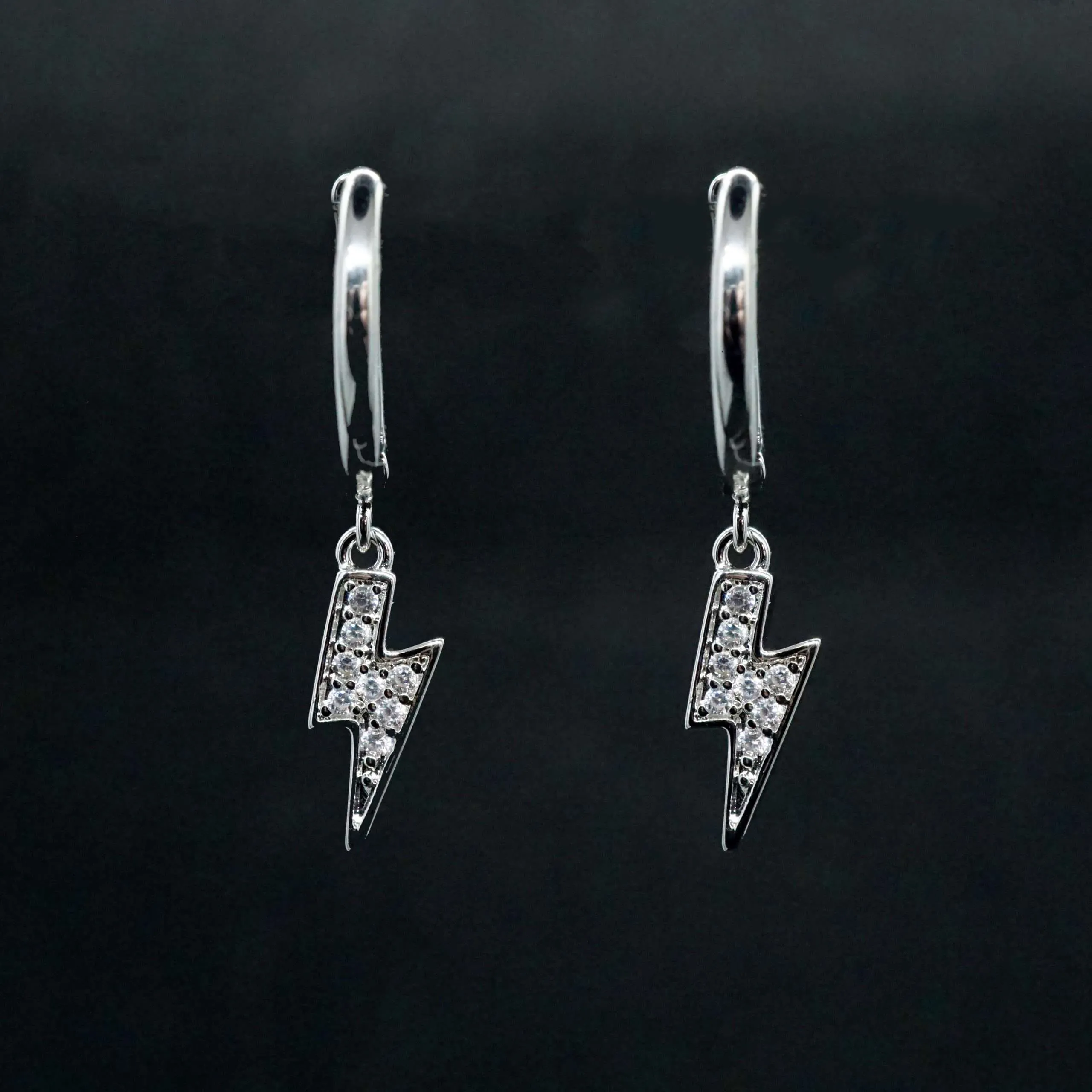 Sparky X - CZ Lightning Bolt Huggie Hoop Earrings