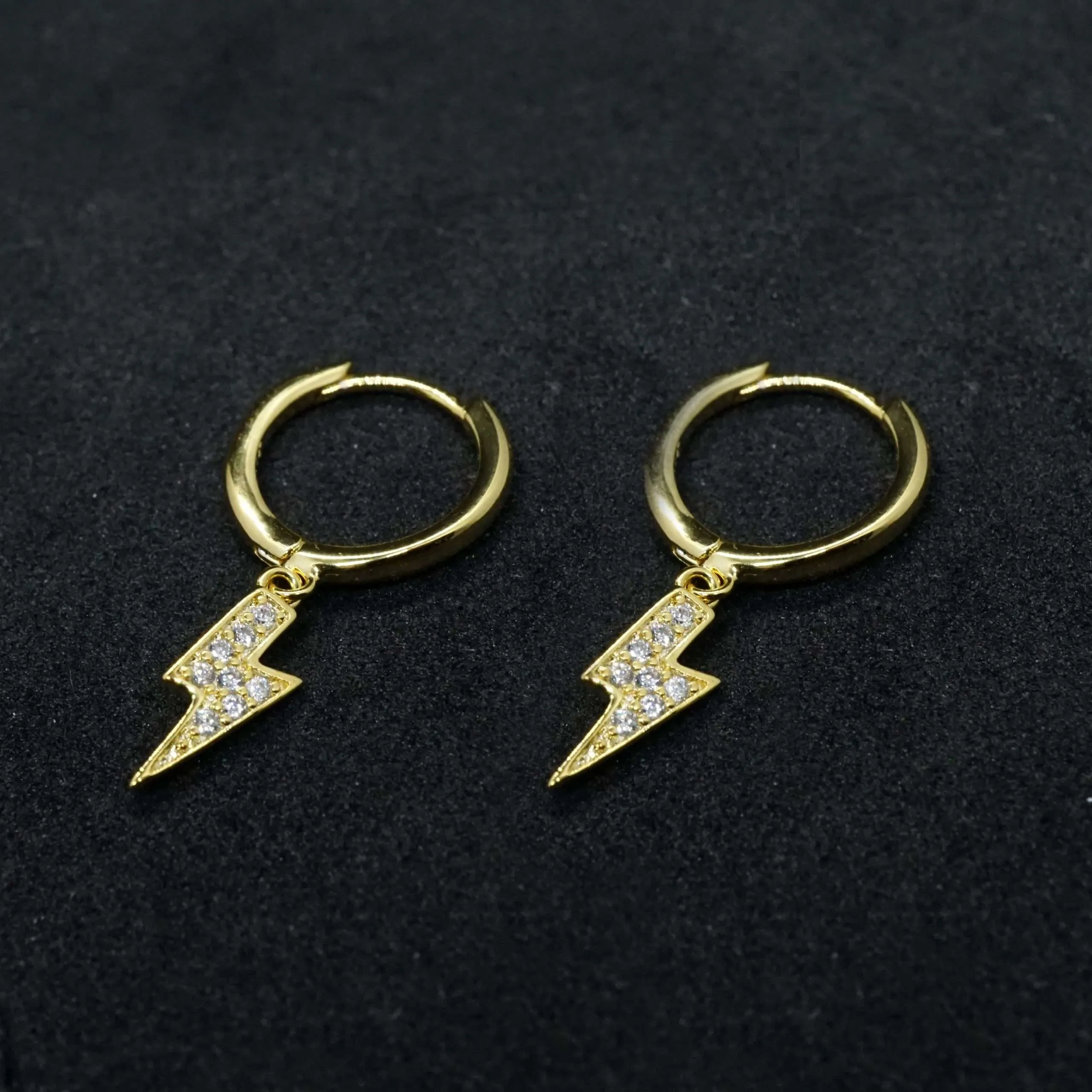 Sparky X - CZ Lightning Bolt Huggie Hoop Earrings