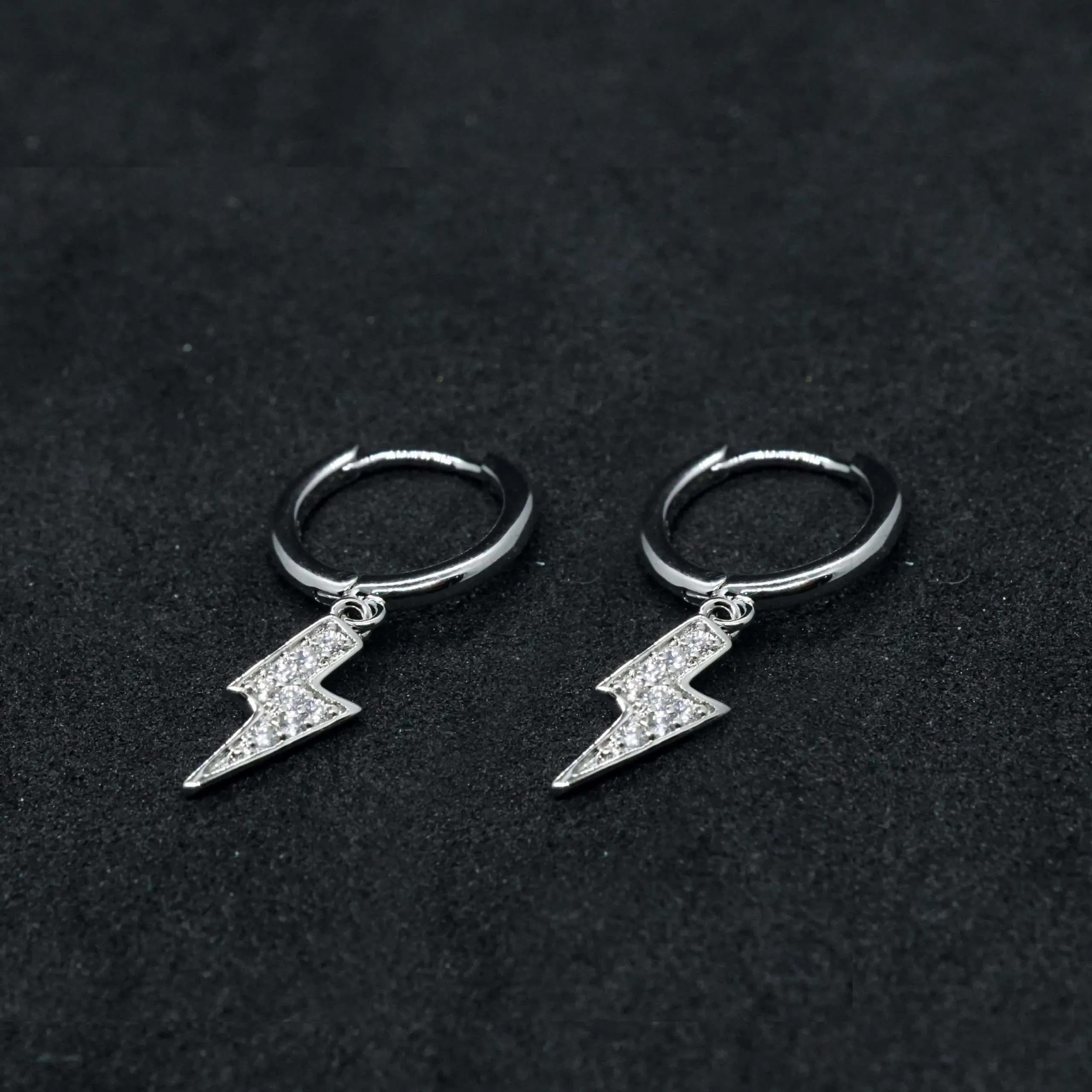 Sparky X - CZ Lightning Bolt Huggie Hoop Earrings