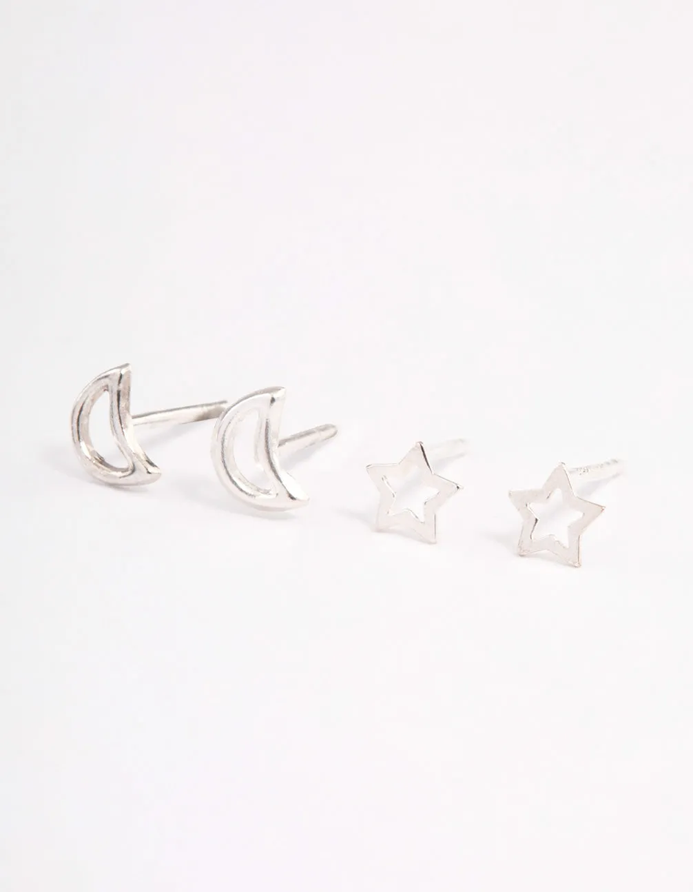Sterling Silver Cut Out Moon & Star Earring Pack