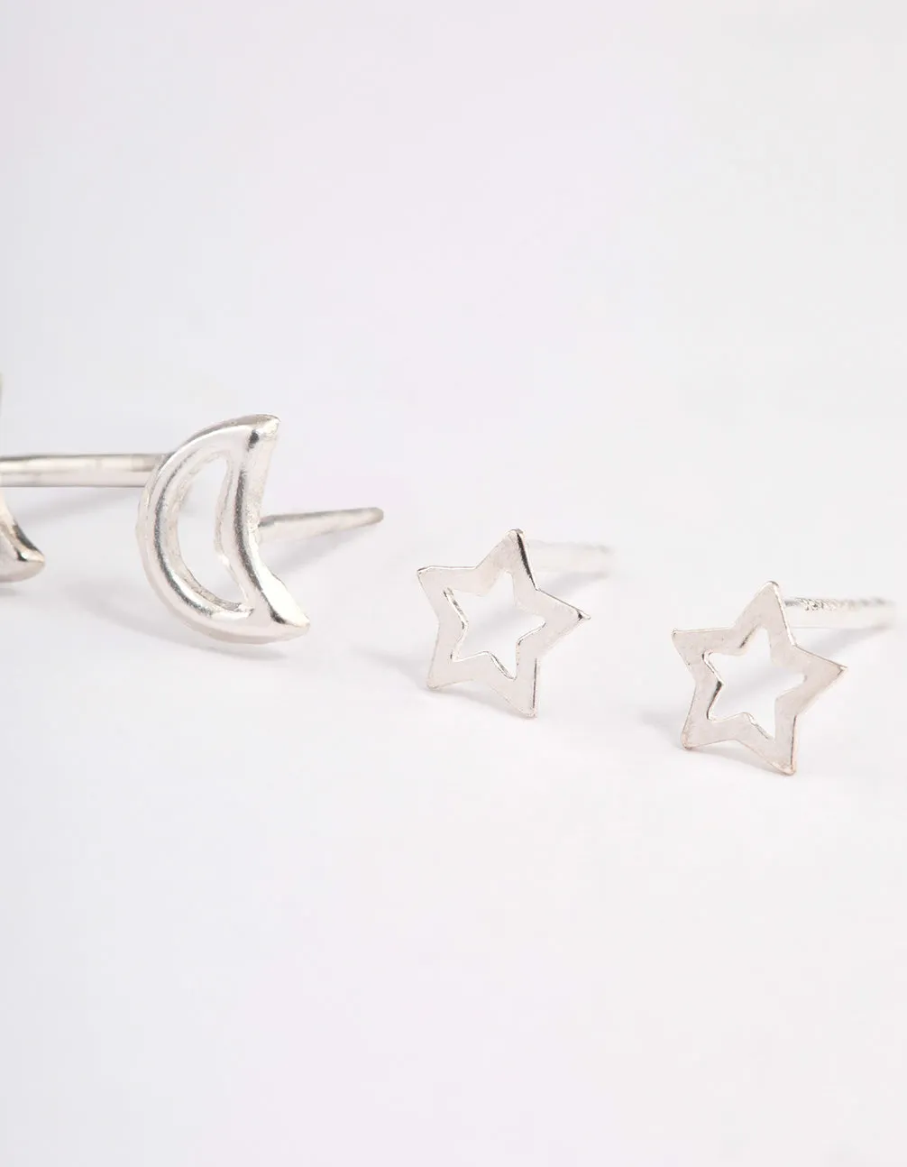 Sterling Silver Cut Out Moon & Star Earring Pack