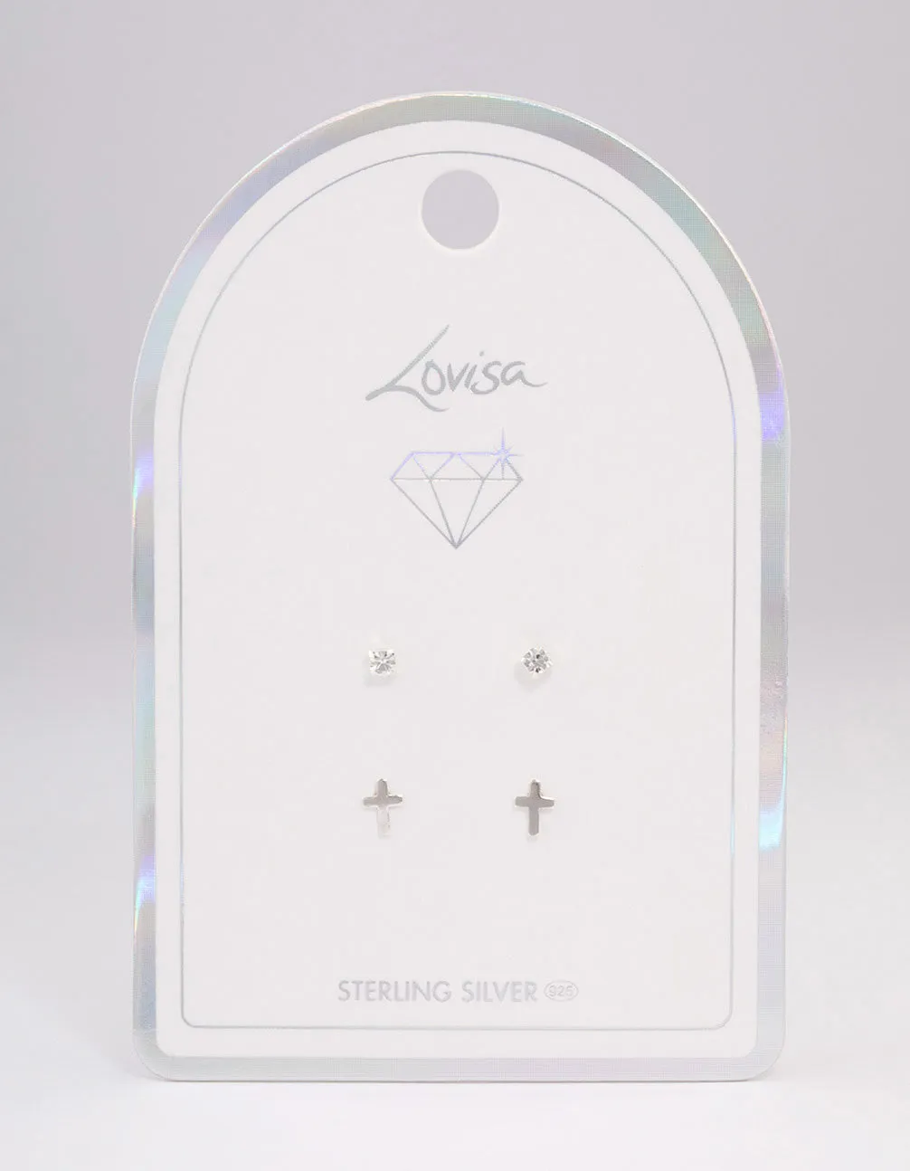 Sterling Silver Diamante Stud & Cross Earring Pack