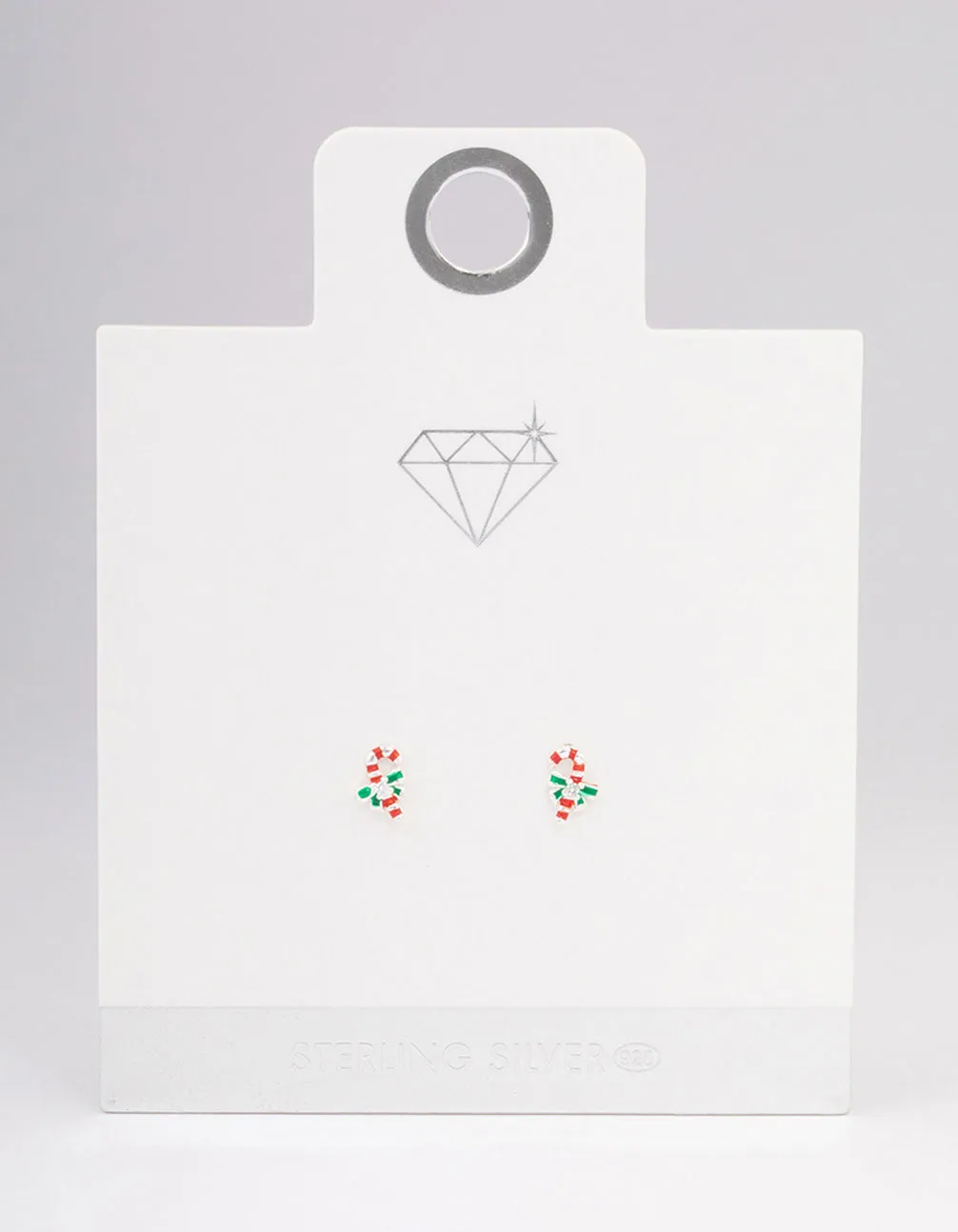 Sterling Silver Red Candy Cane Stud Earrings