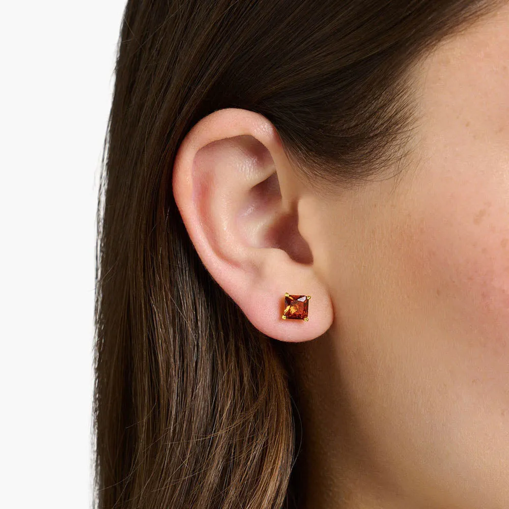 Thomas Sabo Sterling Silver Gold Plated Magic Stones Cognac Studs Earrings