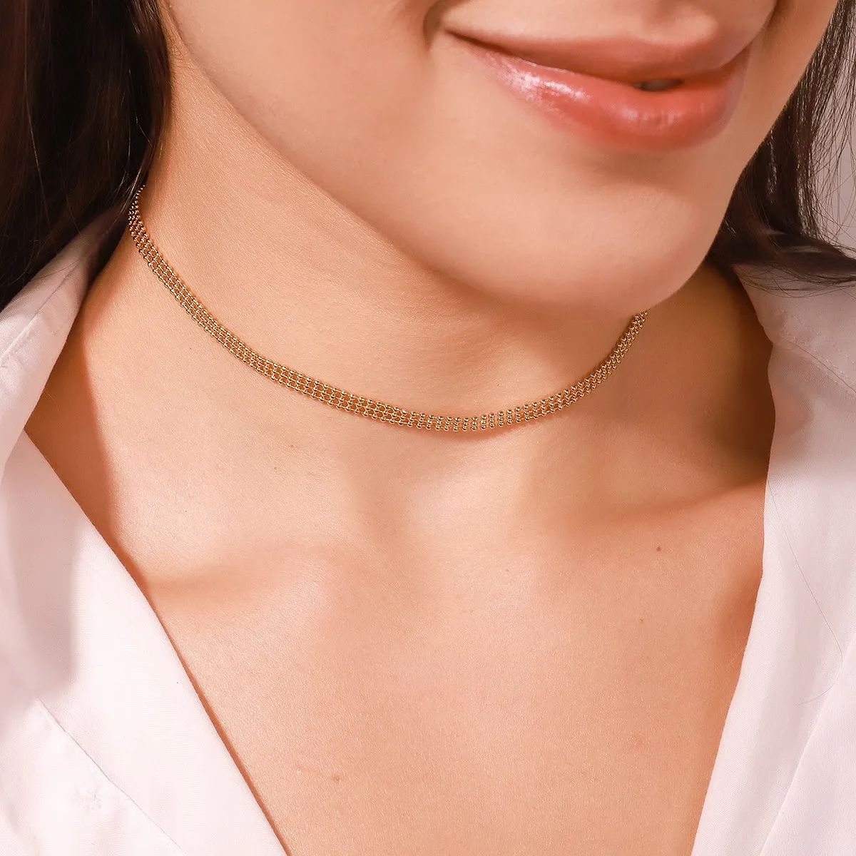 Three Columns Round Beads Link Chain Necklace