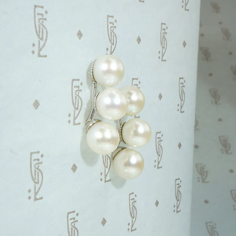 Three Pearl Half Hoop Earrings in White Gold