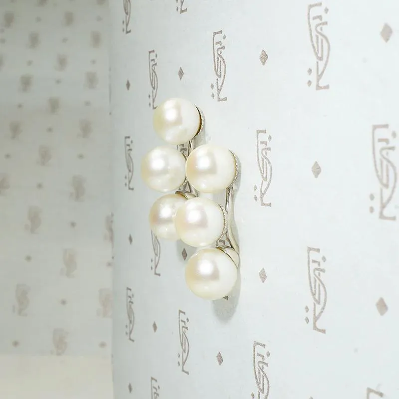 Three Pearl Half Hoop Earrings in White Gold
