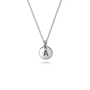 Tiny Minimalist Initial Pendant Necklace Sterling Silver A-Z Alphabet Disc