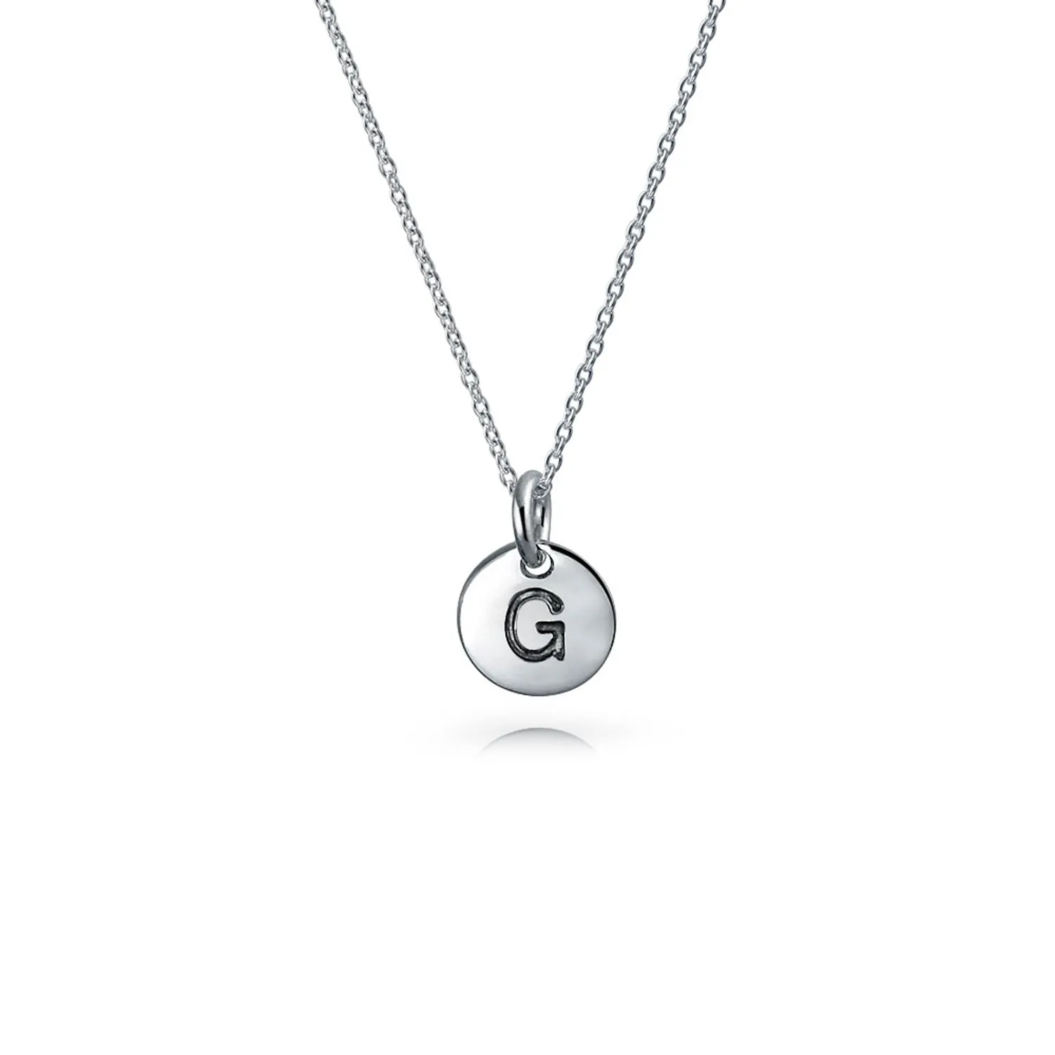 Tiny Minimalist Initial Pendant Necklace Sterling Silver A-Z Alphabet Disc
