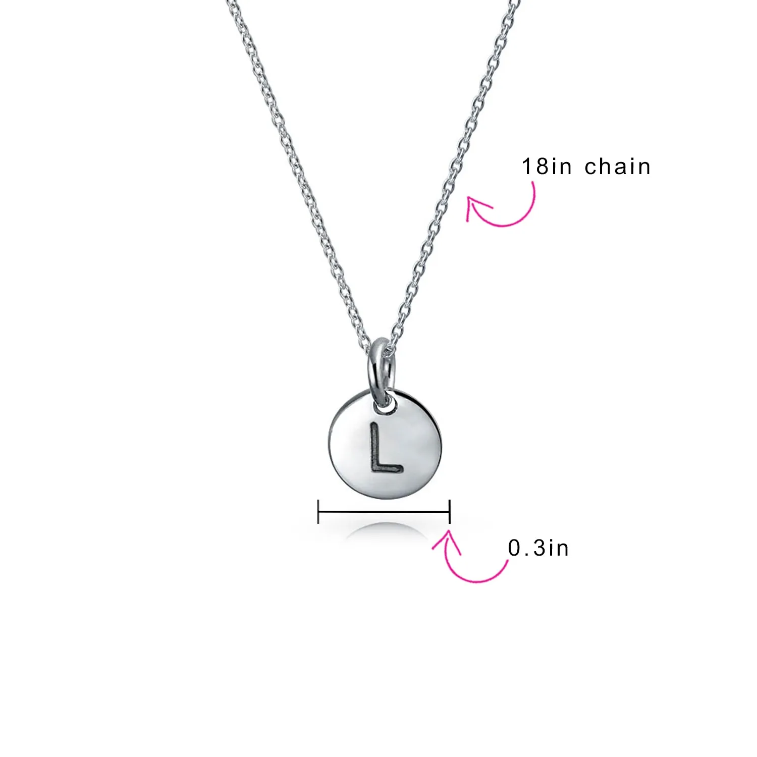 Tiny Minimalist Initial Pendant Necklace Sterling Silver A-Z Alphabet Disc