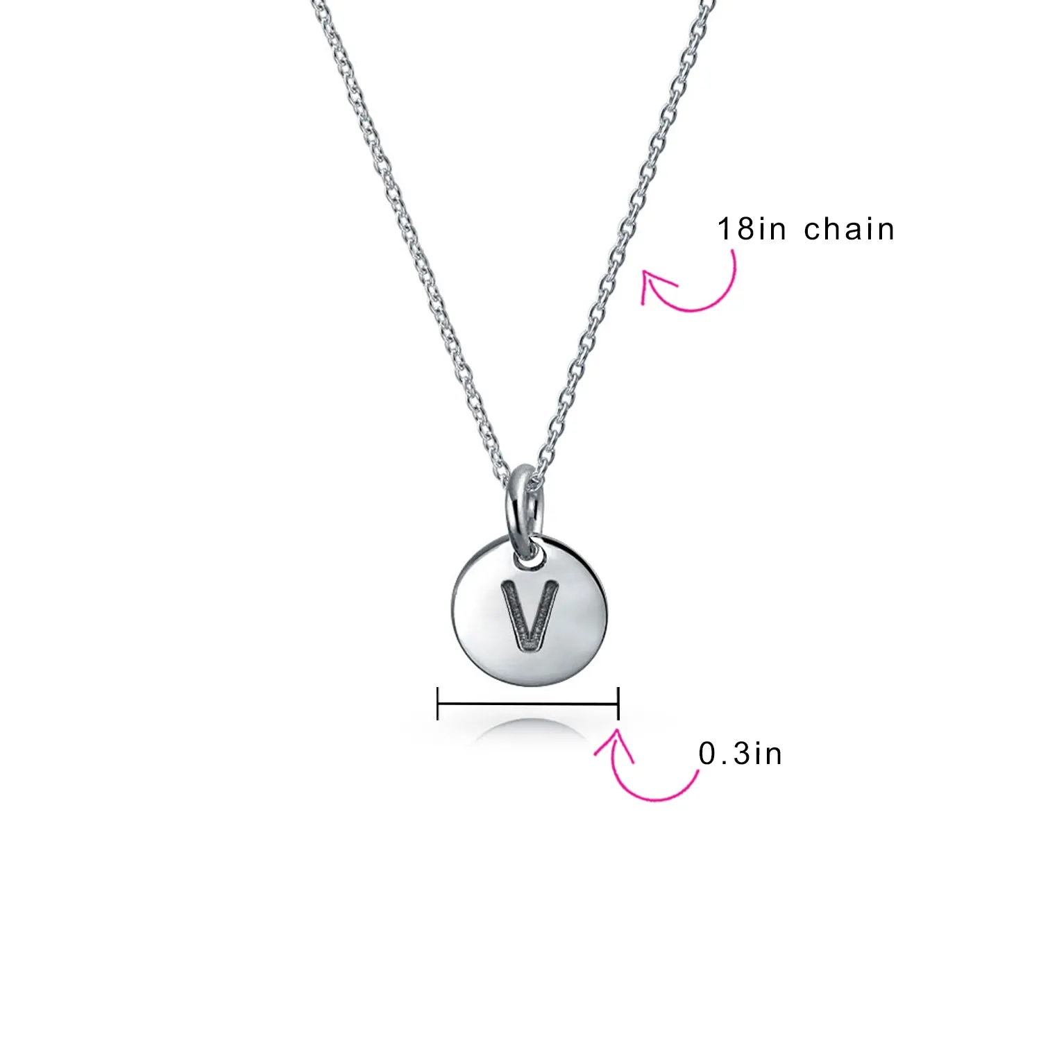 Tiny Minimalist Initial Pendant Necklace Sterling Silver A-Z Alphabet Disc