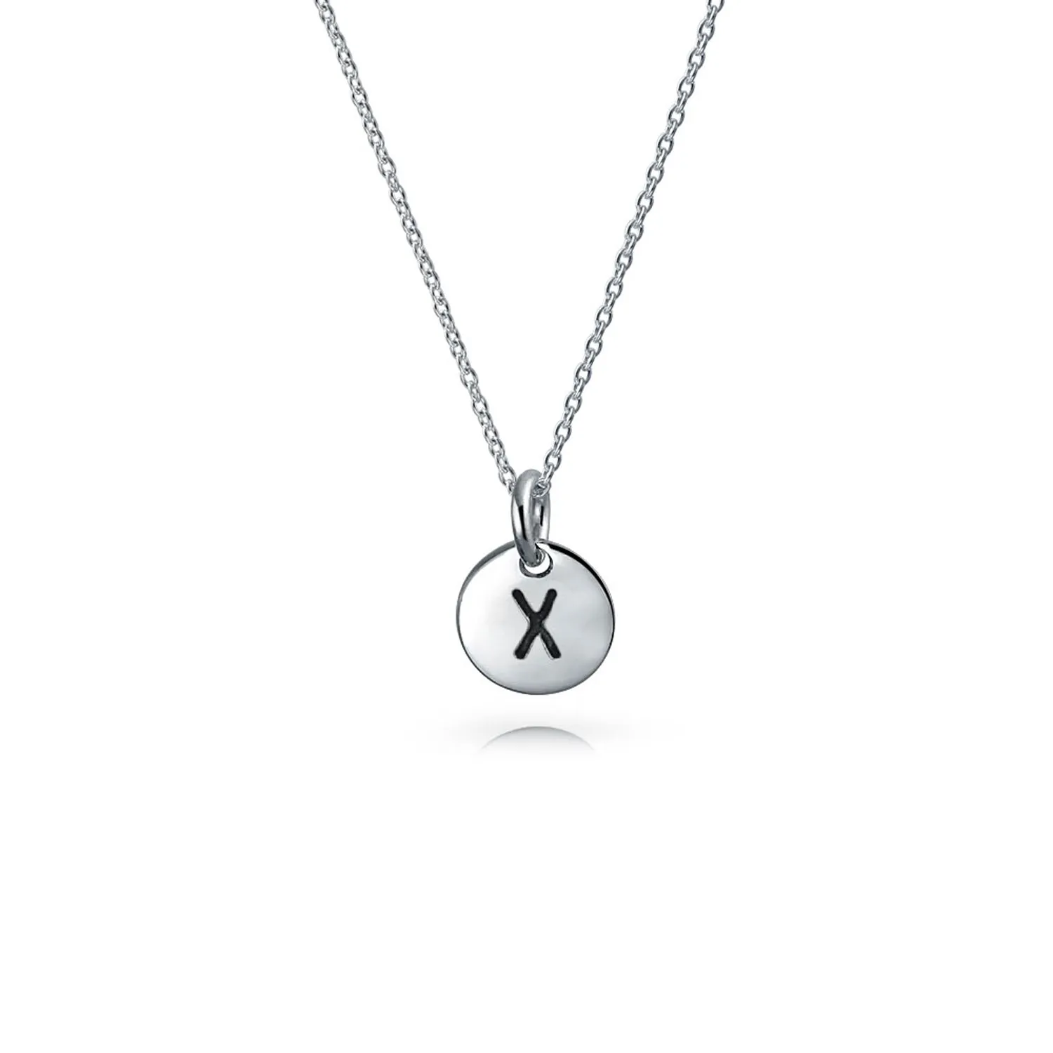 Tiny Minimalist Initial Pendant Necklace Sterling Silver A-Z Alphabet Disc