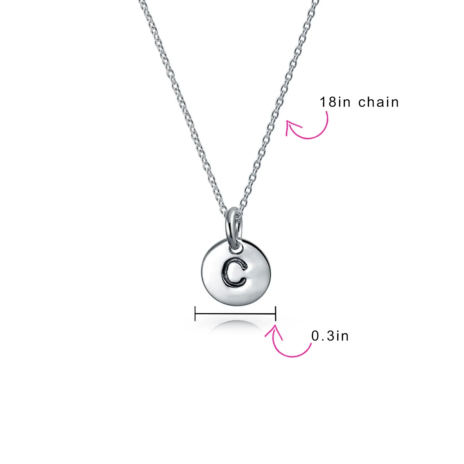 Tiny Minimalist Initial Pendant Necklace Sterling Silver A-Z Alphabet Disc