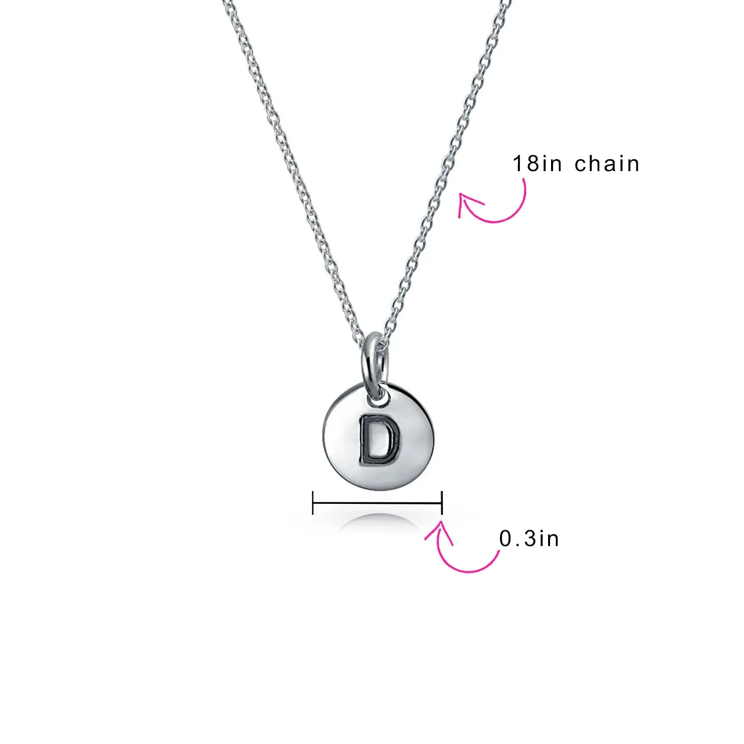 Tiny Minimalist Initial Pendant Necklace Sterling Silver A-Z Alphabet Disc