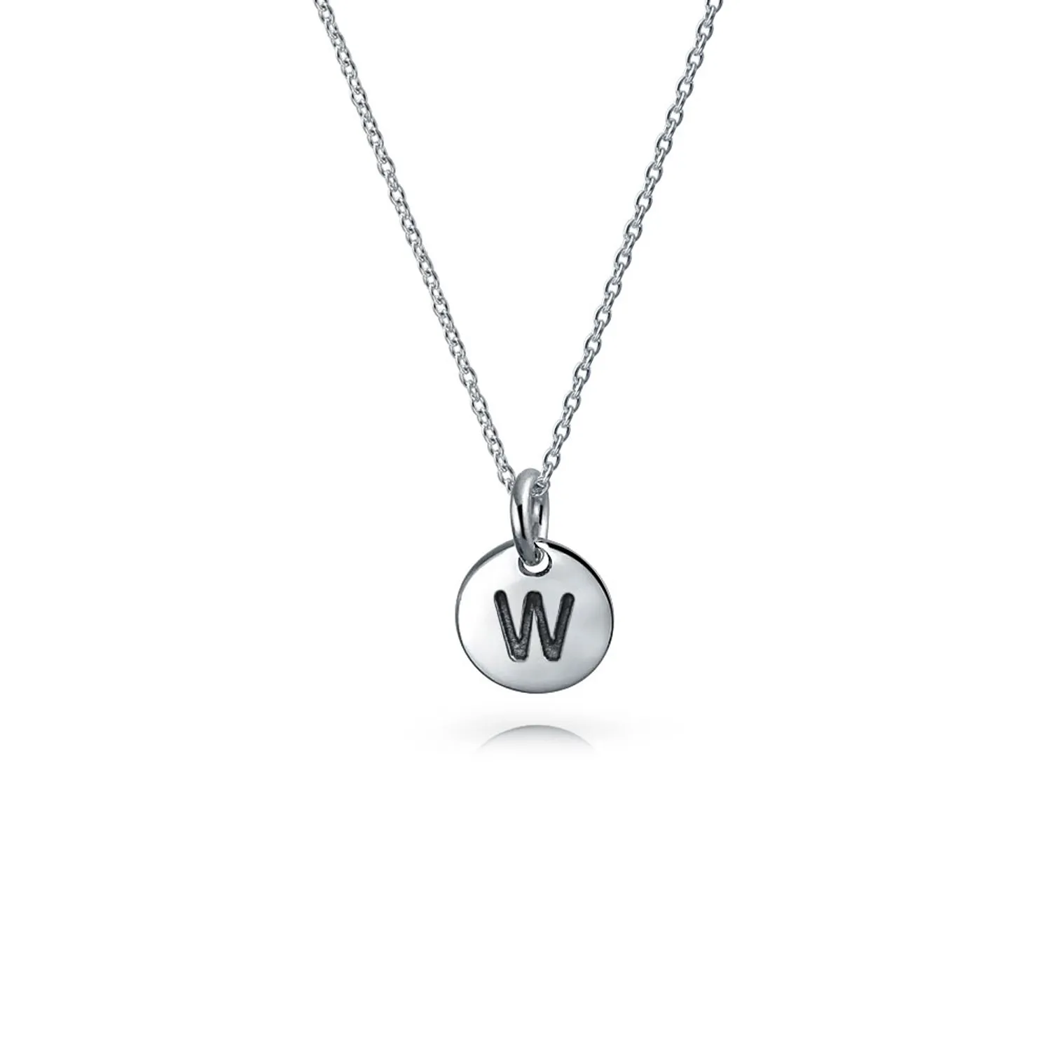 Tiny Minimalist Initial Pendant Necklace Sterling Silver A-Z Alphabet Disc