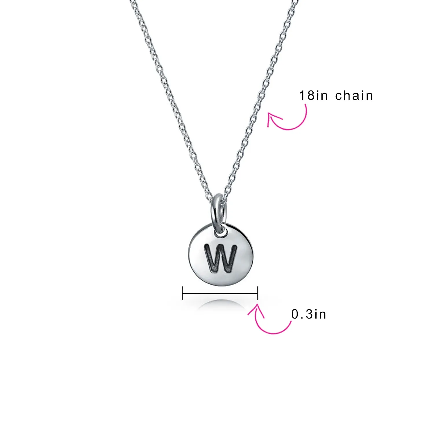 Tiny Minimalist Initial Pendant Necklace Sterling Silver A-Z Alphabet Disc