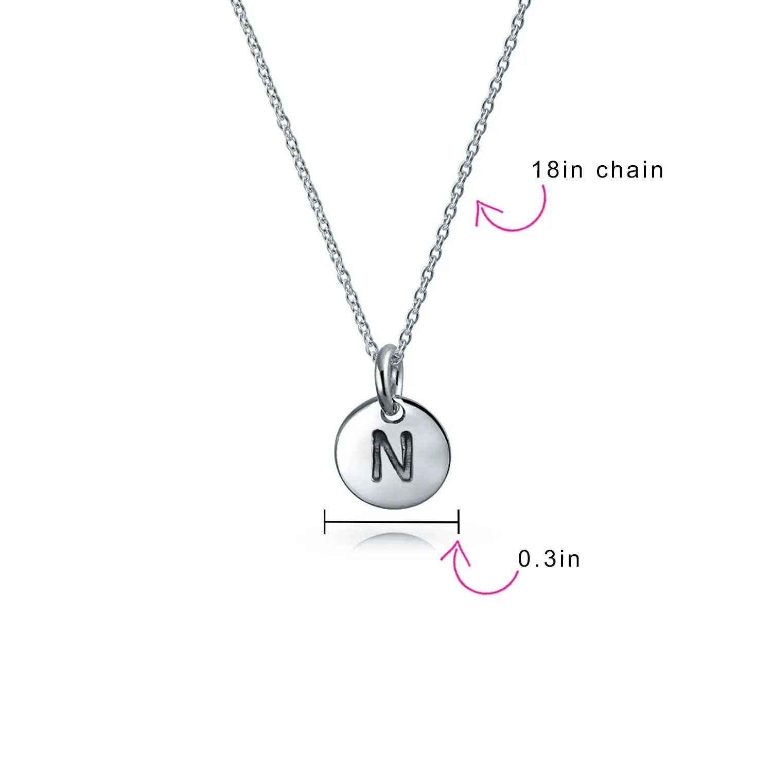 Tiny Minimalist Initial Pendant Necklace Sterling Silver A-Z Alphabet Disc
