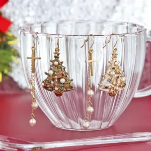 Tree and Cross Drop Earrings