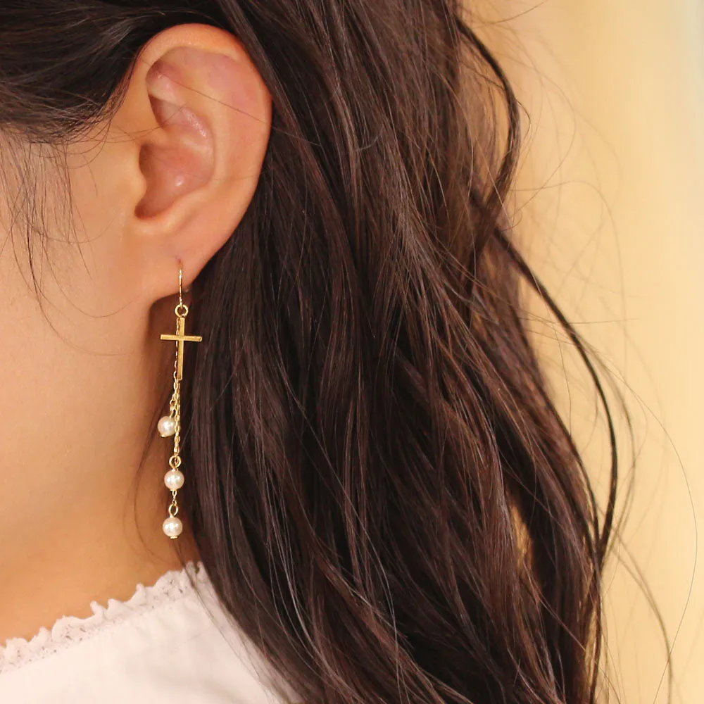 Tree and Cross Drop Earrings