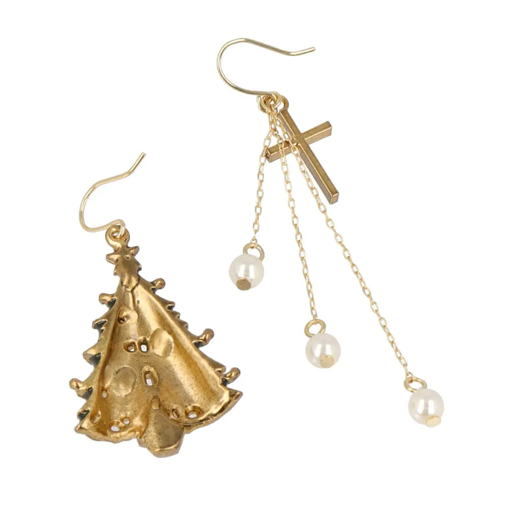 Tree and Cross Drop Earrings